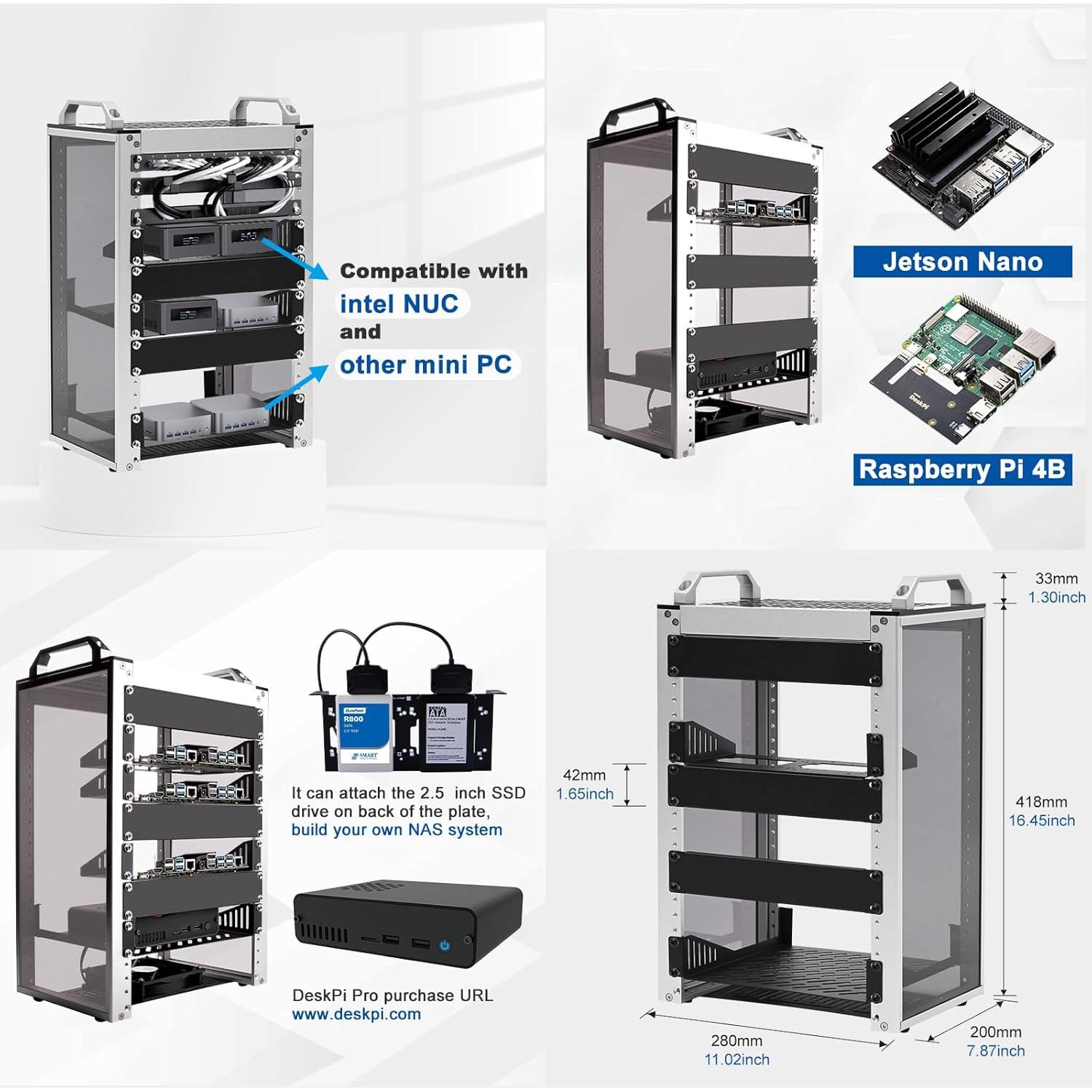 Gabinete de Servidor 8U GeeekPi RackMate T1 25.4 cm Aluminio