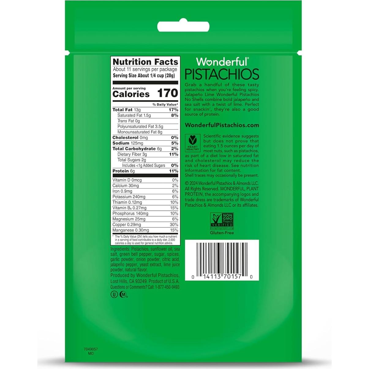 Pistachos Sin Cáscara Maravillosos 311g Sabor Jalapeño Lima