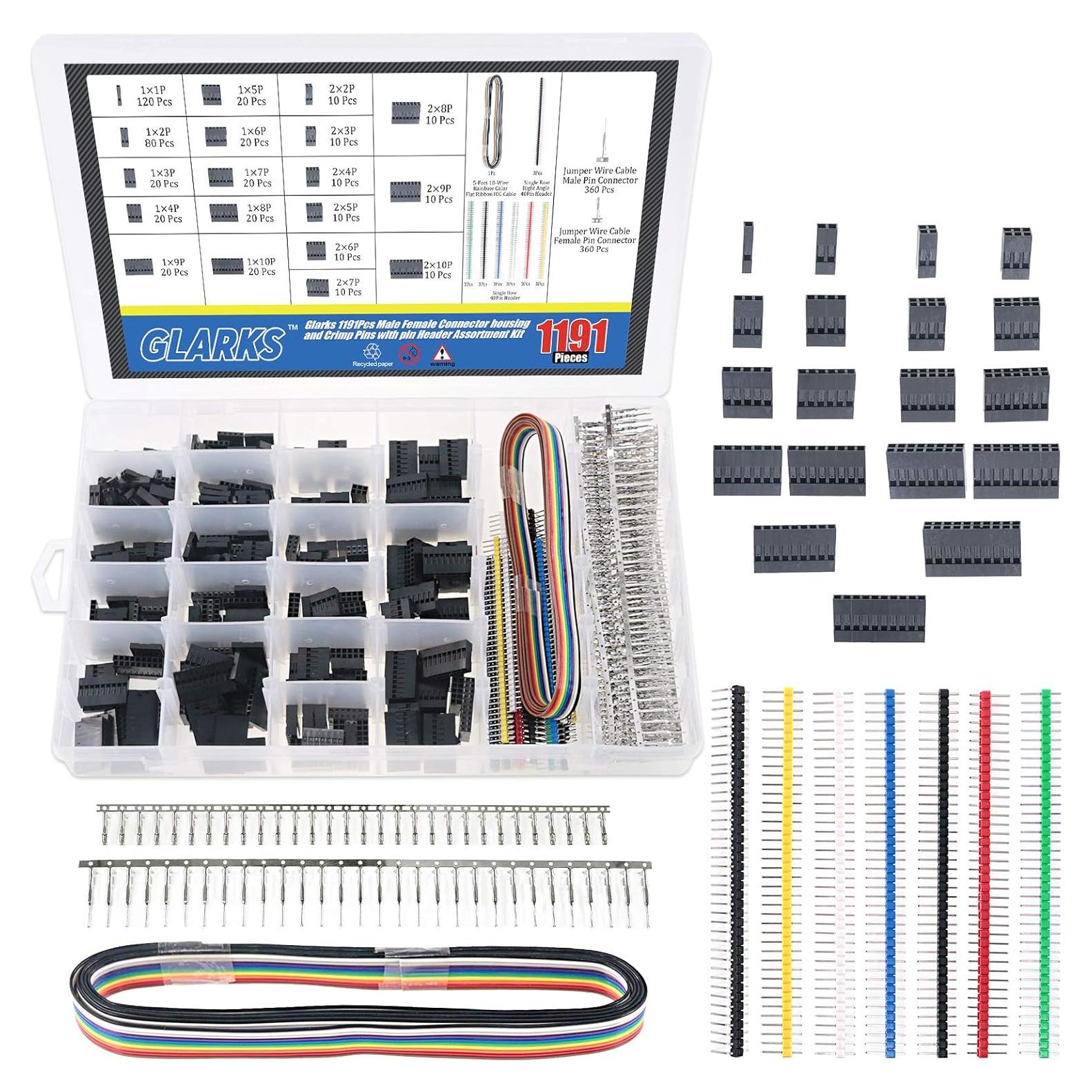 Conector Crimpado Glarks 1191Pcs 2.54mm Hembra/Macho IDC Arcoíris