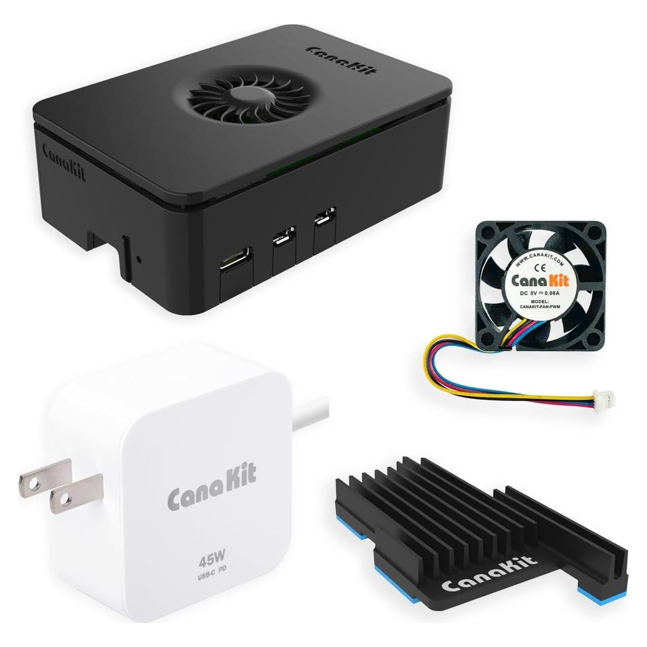 Fuente de Poder 45W CanaKit para Raspberry Pi 5 con Caja y Disipador