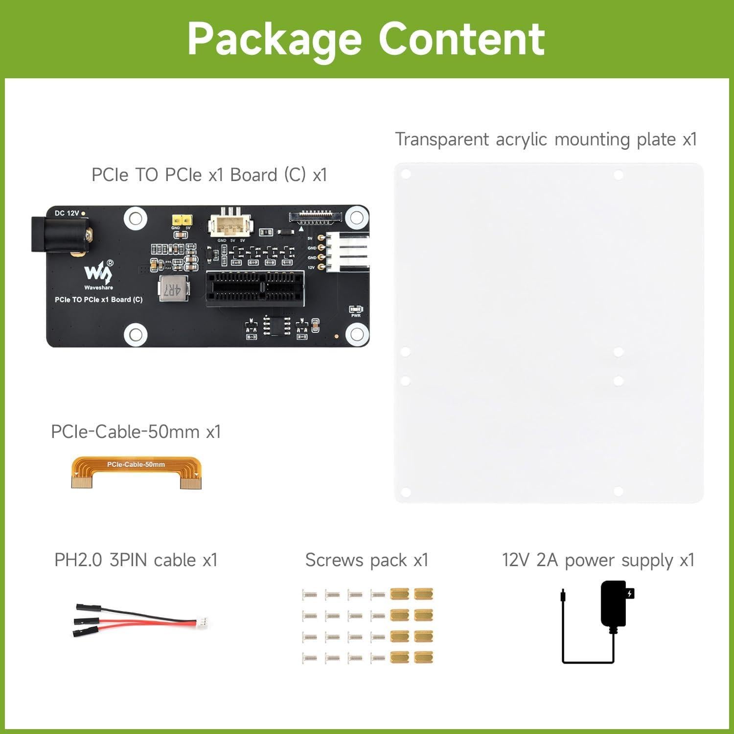 Adaptador PCIe x1 Waveshare para Raspberry Pi 5, 230g