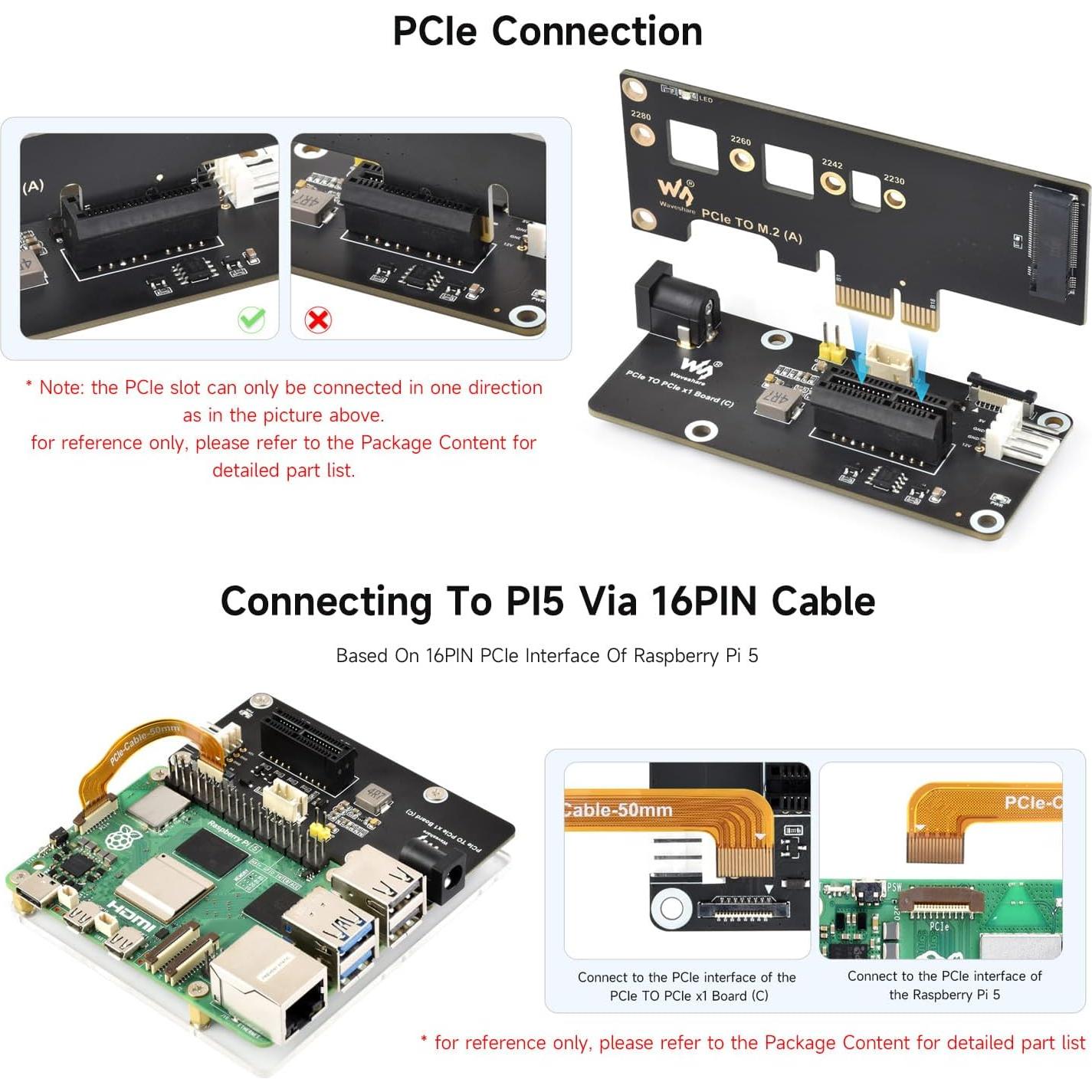 Adaptador PCIe x1 Waveshare para Raspberry Pi 5, 230g