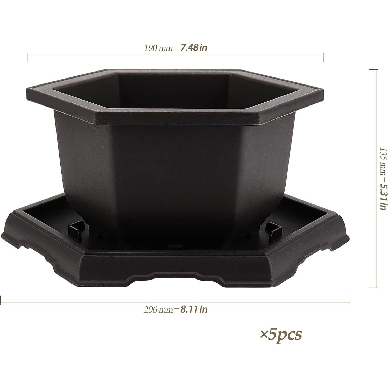 Paquete de 5 macetas de bonsái HEIHAK con bandejas 18,8 cm