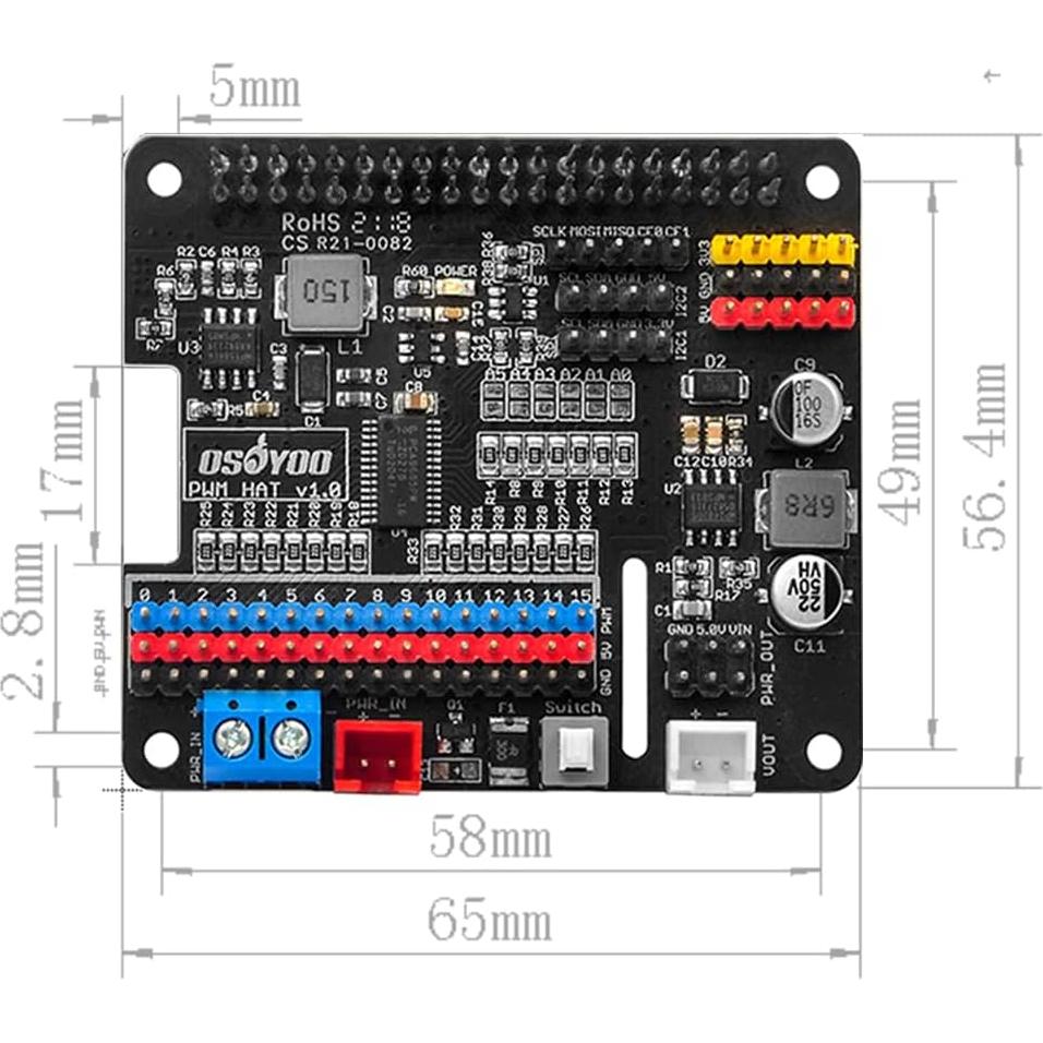 Adaptador de Batería HAT OSOYOO PWM 16 Canales para Raspberry Pi