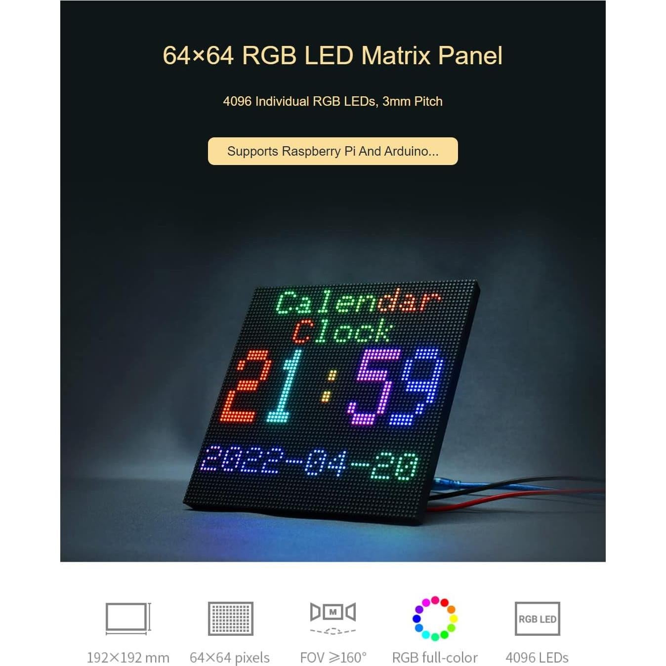 Panel LED RGB 64x64 Iiunius 192x192mm Brillo Ajustable