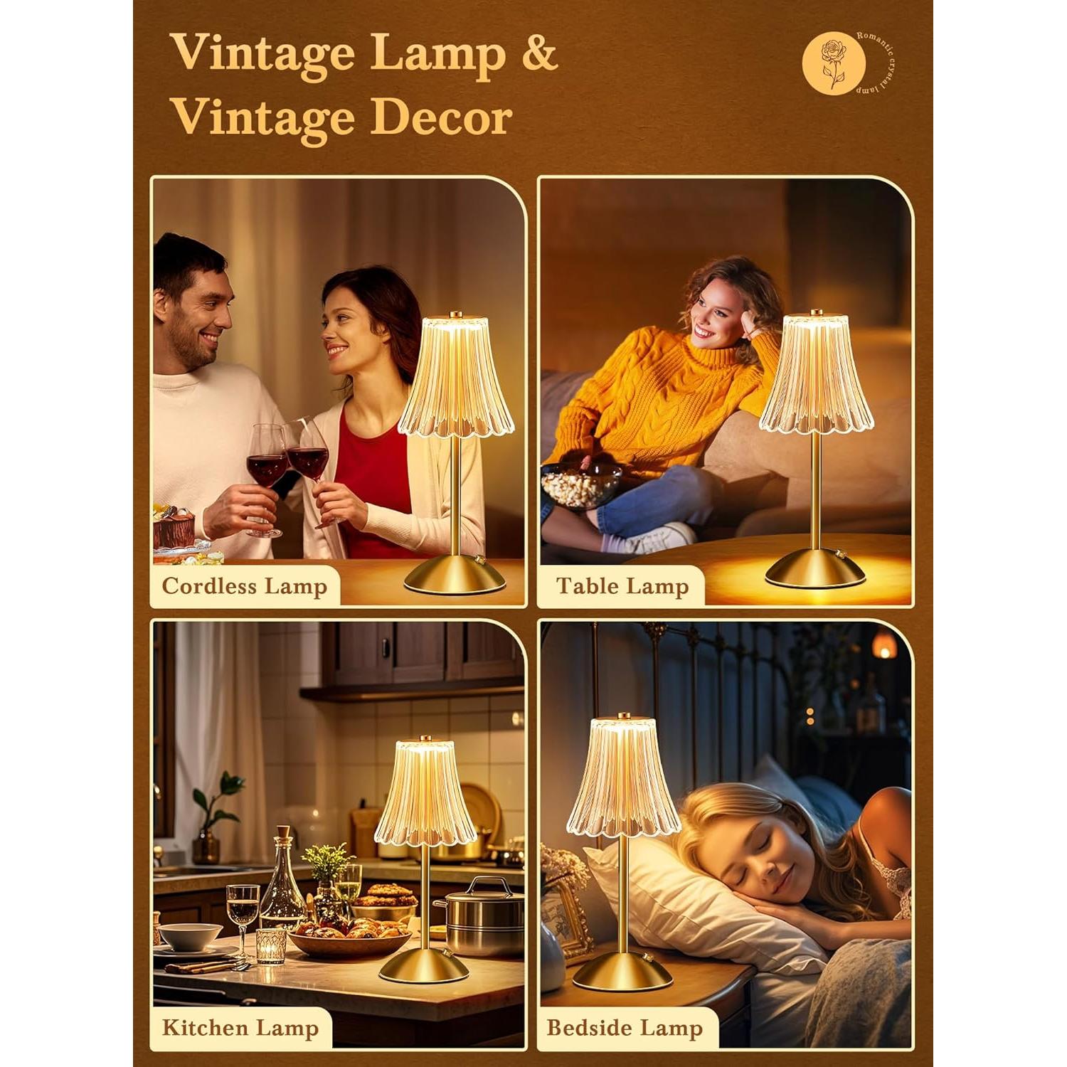 Lámpara Mini Vintage Dorada Rosa Recargable 10 Brillos