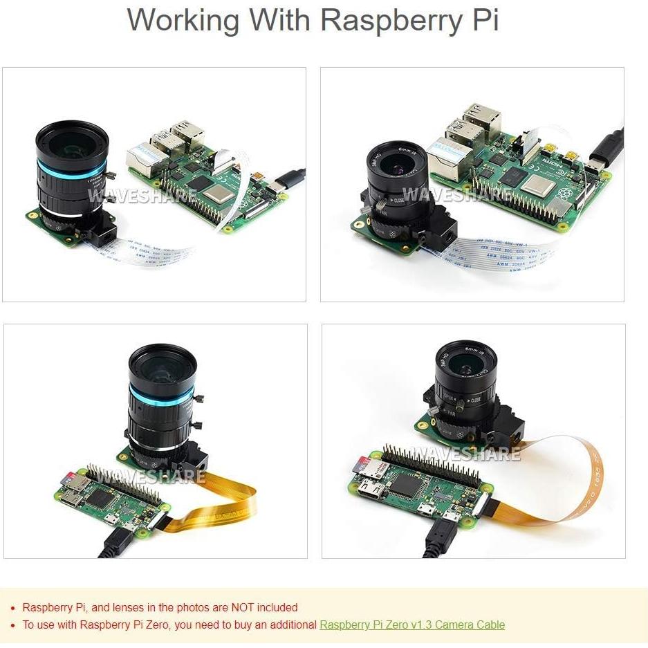 Módulo de Cámara HQ Waveshare para Raspberry Pi 4 y 3 - 12.3MP