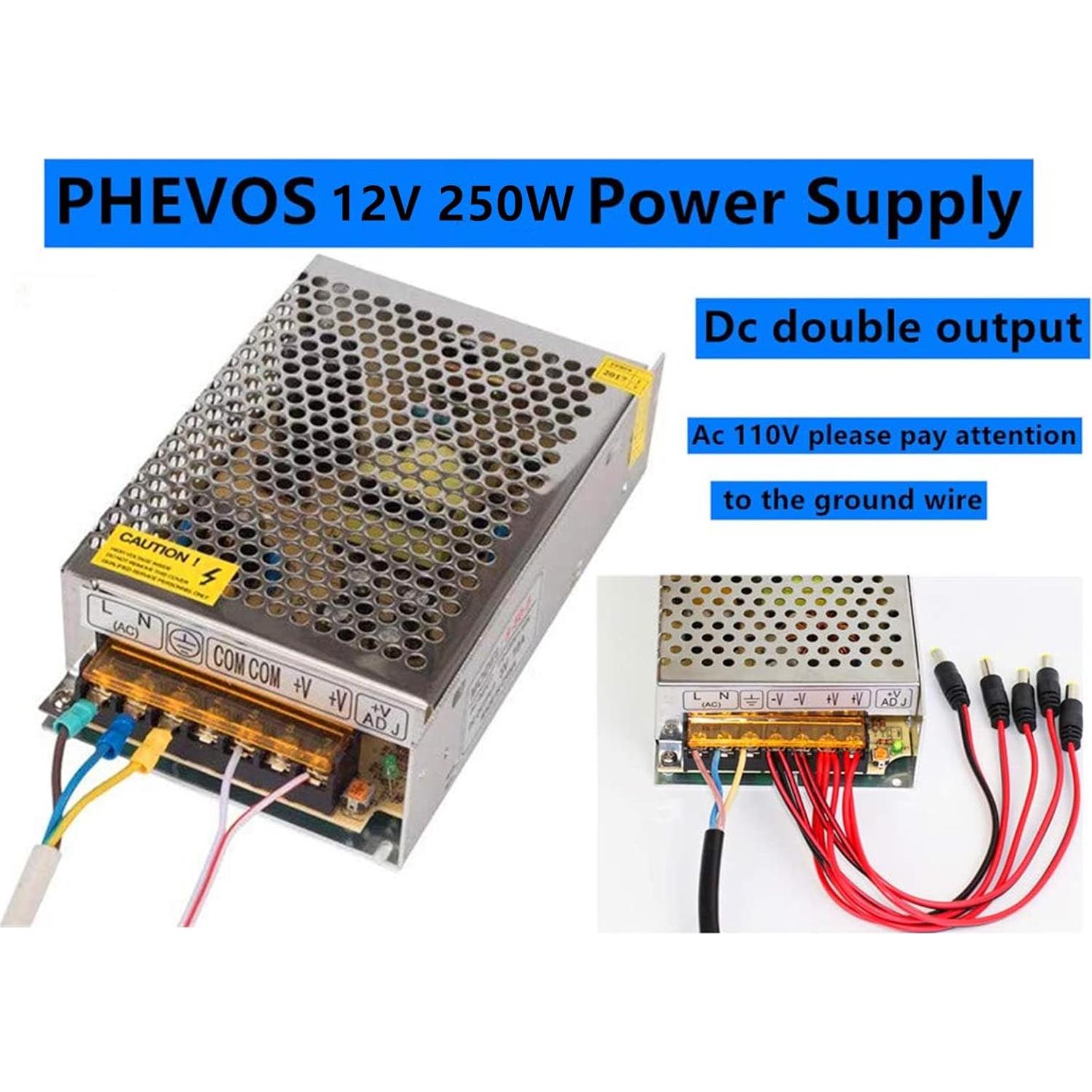 Adaptador de Transformador PHEVOS 12V 20A 250W para CCTV y LED