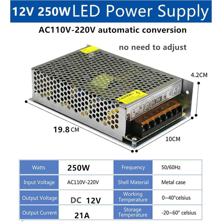 Adaptador de Transformador PHEVOS 12V 20A 250W para CCTV y LED