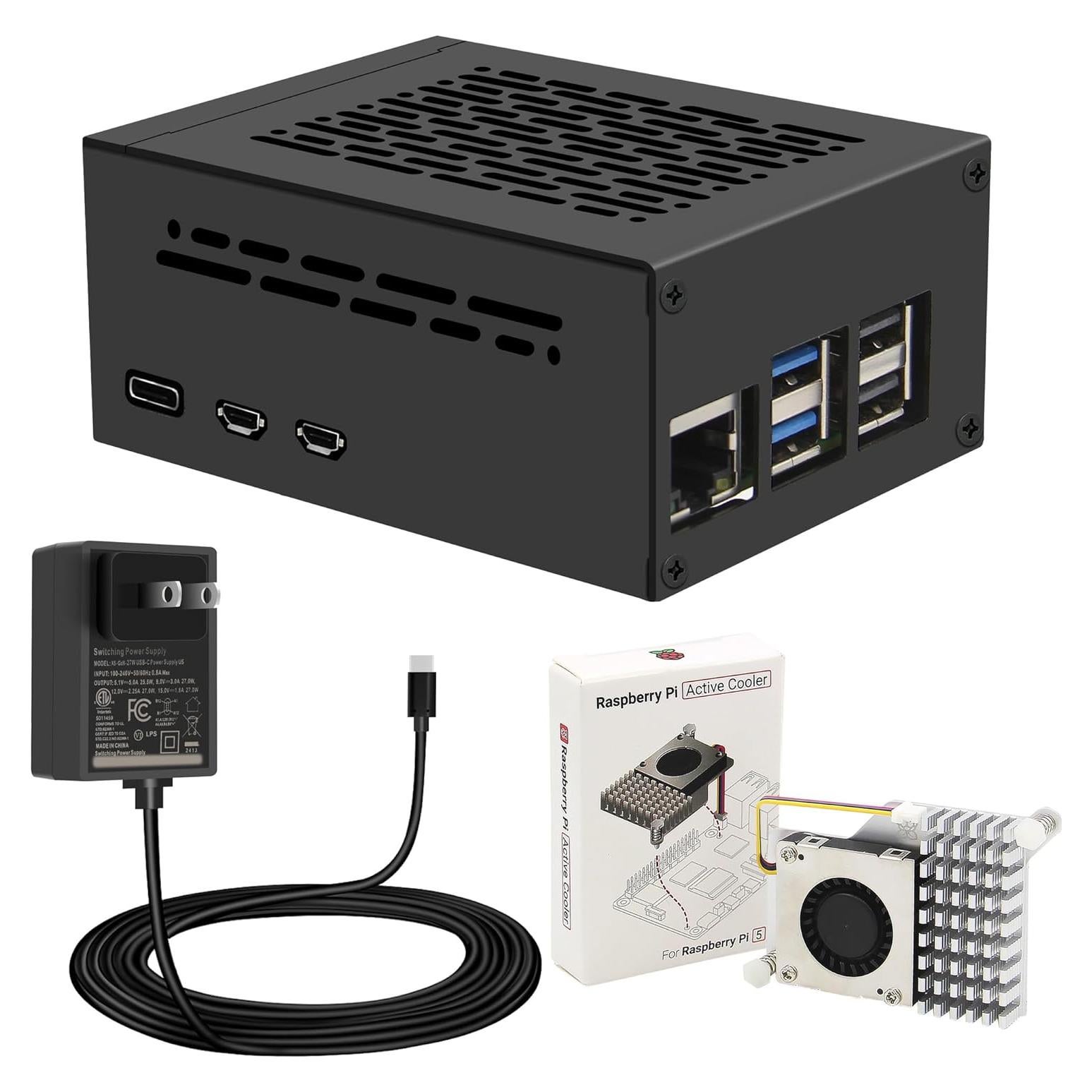 Caja de Metal PCIe Geekworm para Raspberry Pi 5 + Fuente 27W