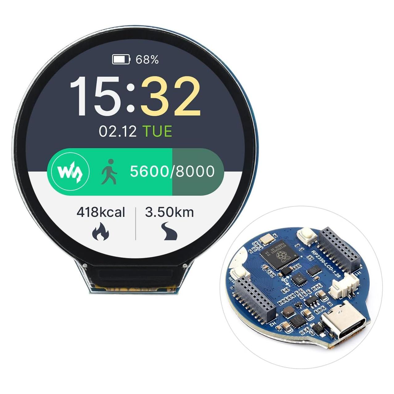 Placa MCU Waveshare RP2350 con LCD 1.28" IPS 240x240