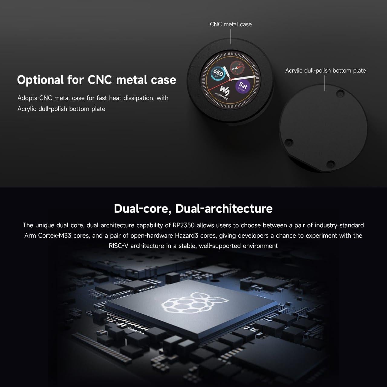 Placa MCU Waveshare RP2350 con LCD 1.28" IPS 240x240