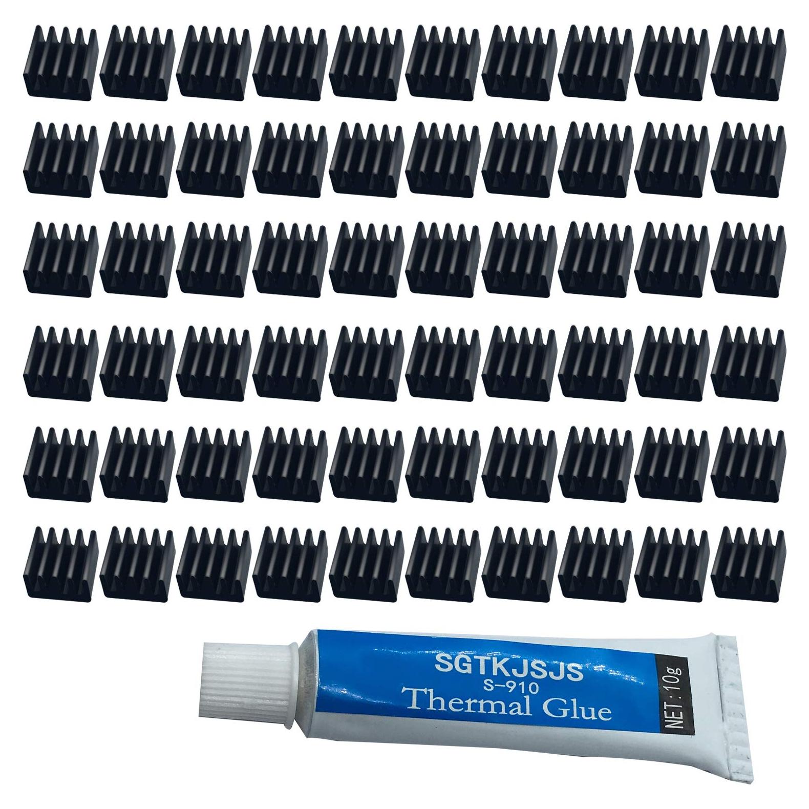 Kit de 60 Mini Disipadores de Calor Aluminio Negro 8.8x8.8x5mm