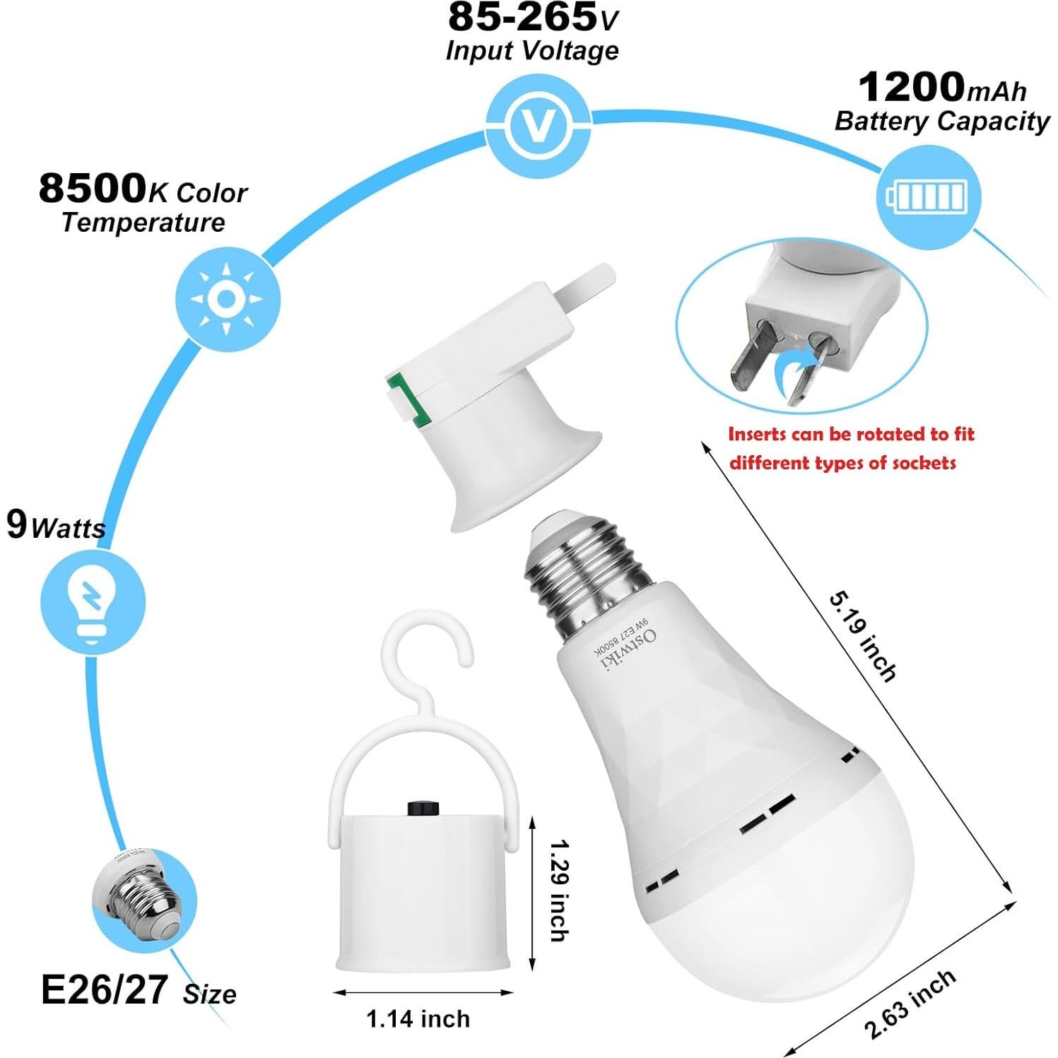 Bombillas Recargables Ostwiki 9W E27 Paquete de 6 Blancas