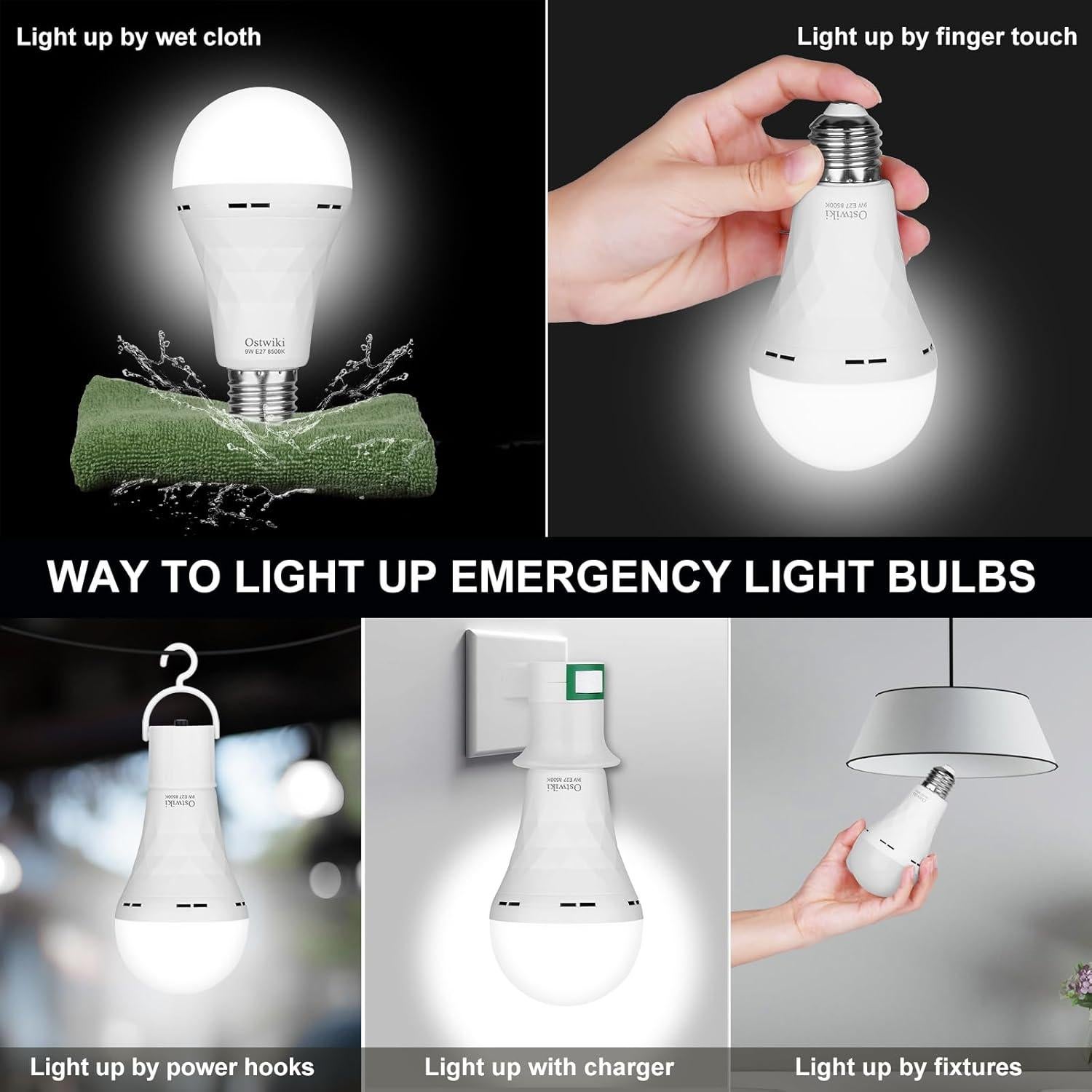 Bombillas Recargables Ostwiki 9W E27 Paquete de 6 Blancas