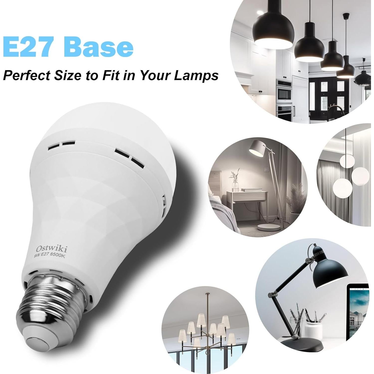 Bombillas Recargables Ostwiki 9W E27 Paquete de 6 Blancas