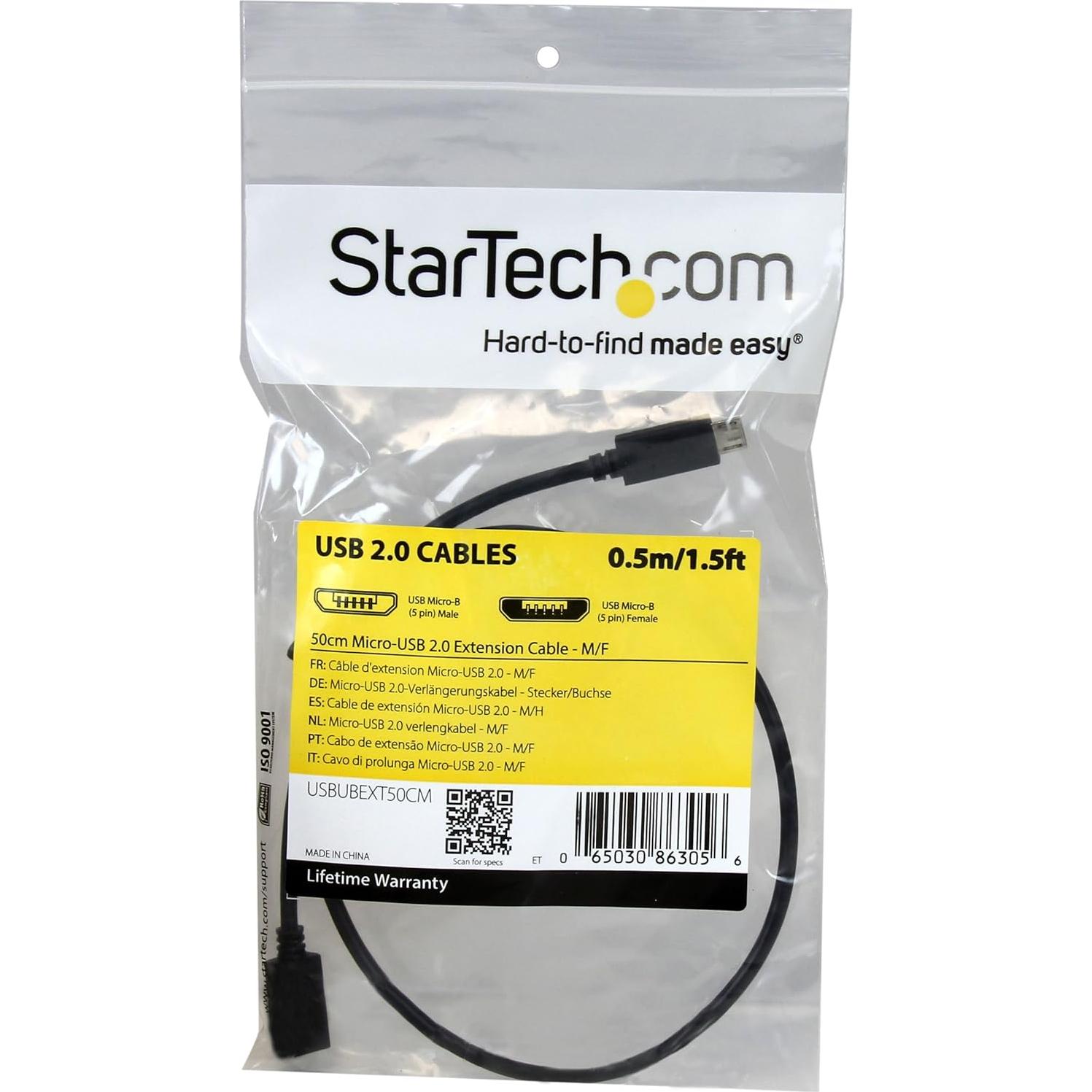 Cable de Extensión Micro-USB 50cm StarTech USBUBEXT50CM