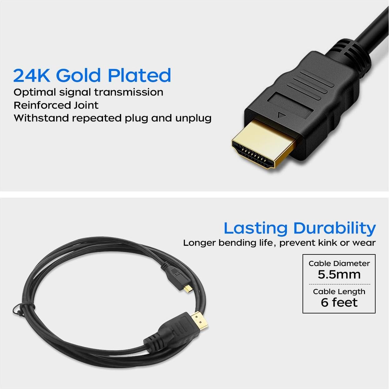 Adaptador Micro HDMI a HDMI QINGLER 1.83m 2 Paquetes