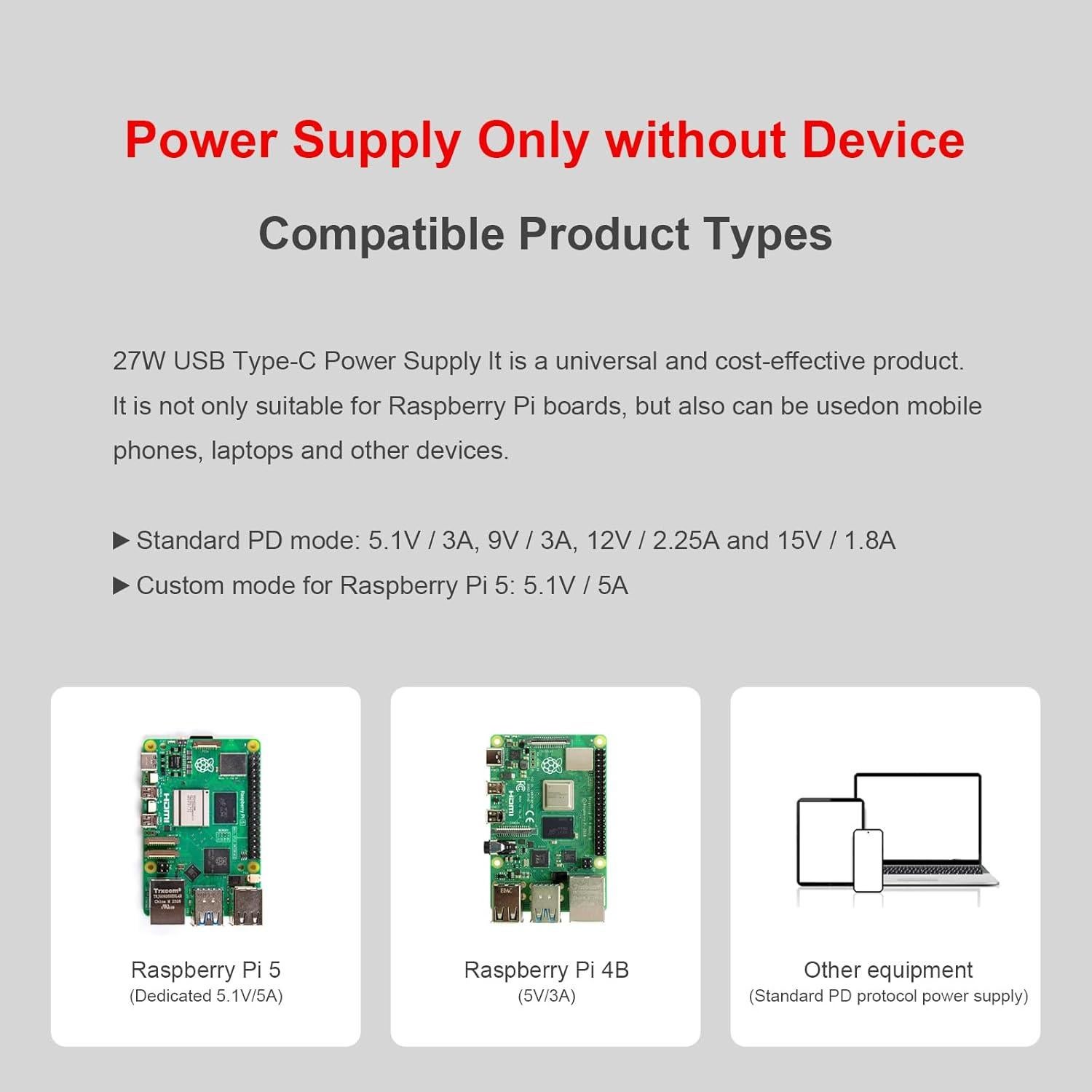 Fuente de Alimentación USB-C 27W BOXPUT para Raspberry Pi 5