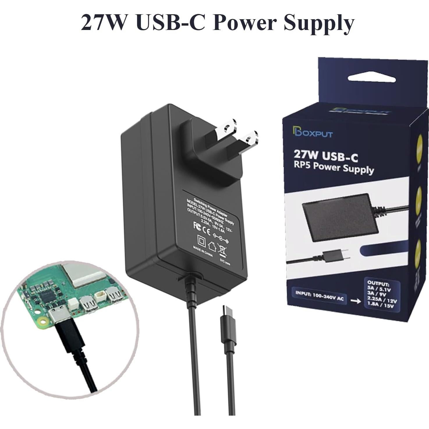 Fuente de Alimentación USB-C 27W BOXPUT para Raspberry Pi 5