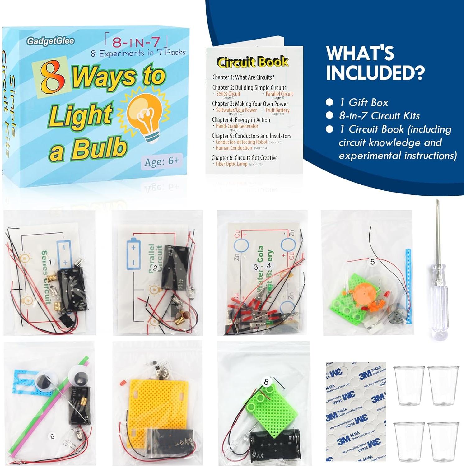 Kit de Circuito Eléctrico GadgetGlee para Niños 8 Experimentos