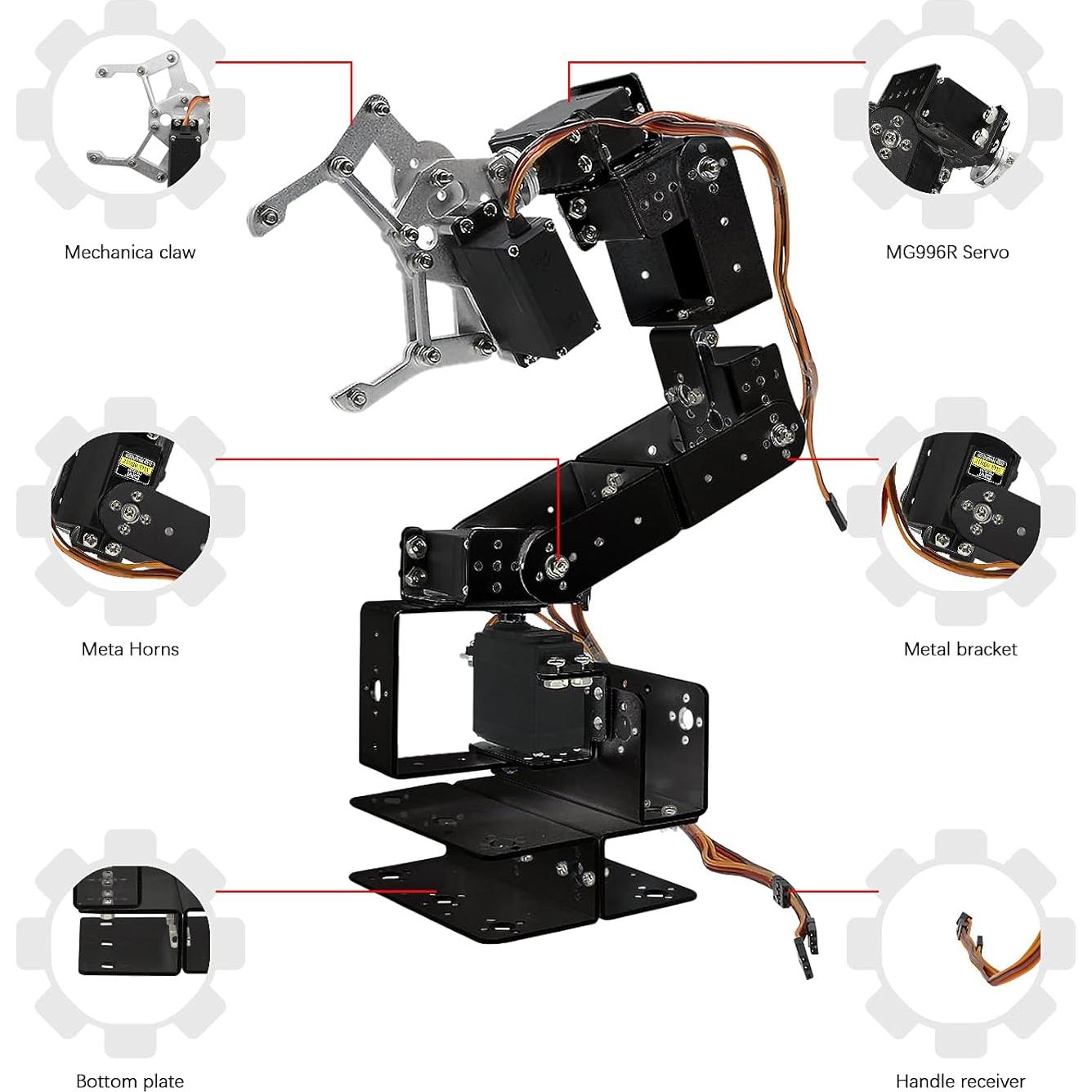 Kit Brazo Robótico Aluminio diymore ROT3U 6DOF con Servos