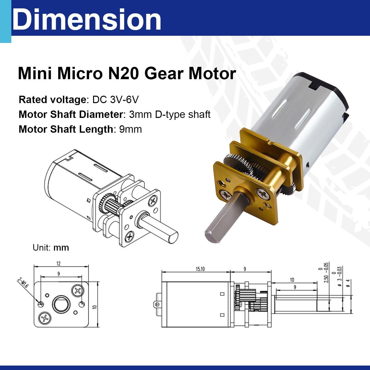 3 Pcs Motor de Reducción N20 DC 3V-6V Usdrwam para RC