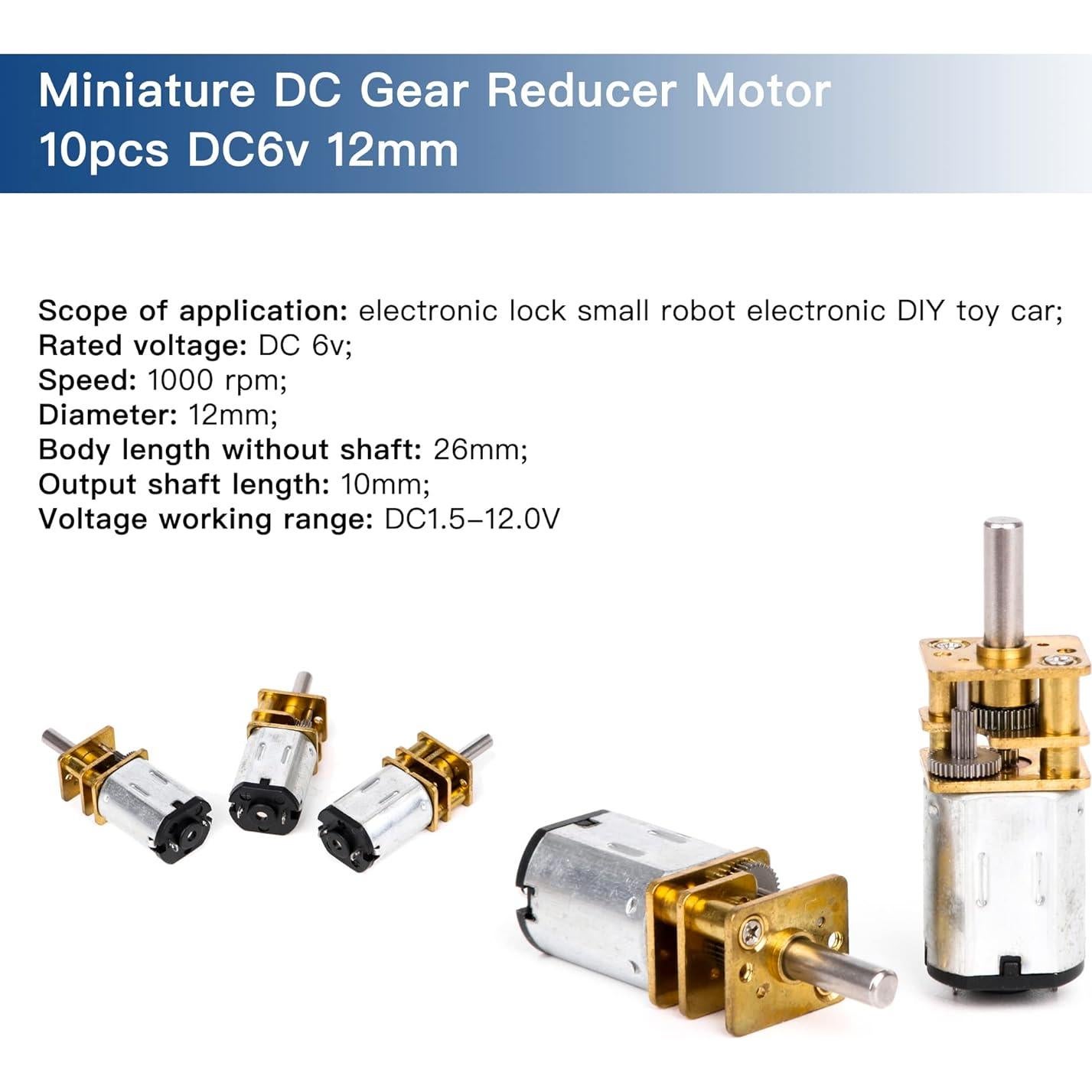 Motor Reductor de Velocidad 12mm DC 6V 1000RPM Metálico - Juego de 10