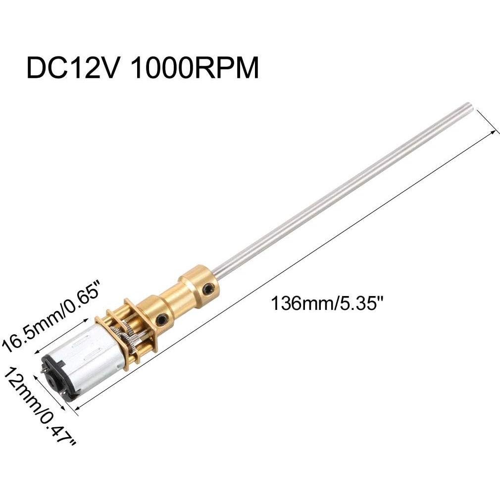 Motor de engranaje N20 12V 1000RPM uxcell eje largo 100x3mm