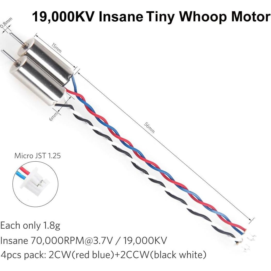 Crazepony 4pcs 6x15mm Motor (Speed: Insane) 19000KV for Blade Inductrix Tiny Whoop Micro JST 1.25 Plug