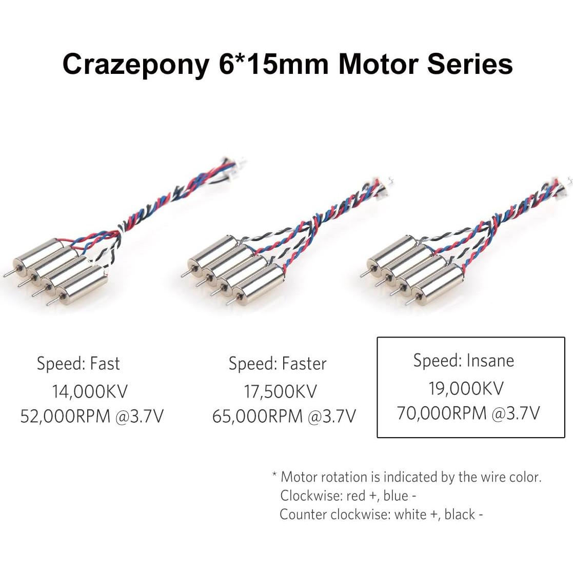 Crazepony 4pcs 6x15mm Motor (Speed: Insane) 19000KV for Blade Inductrix Tiny Whoop Micro JST 1.25 Plug