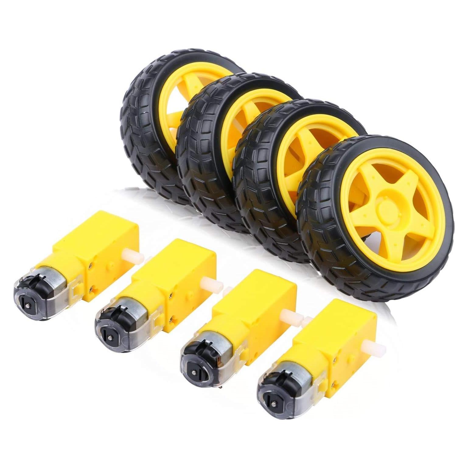 4 Motores con Engranaje DC 3V-12V Gebildet + 4 Ruedas Plásticas