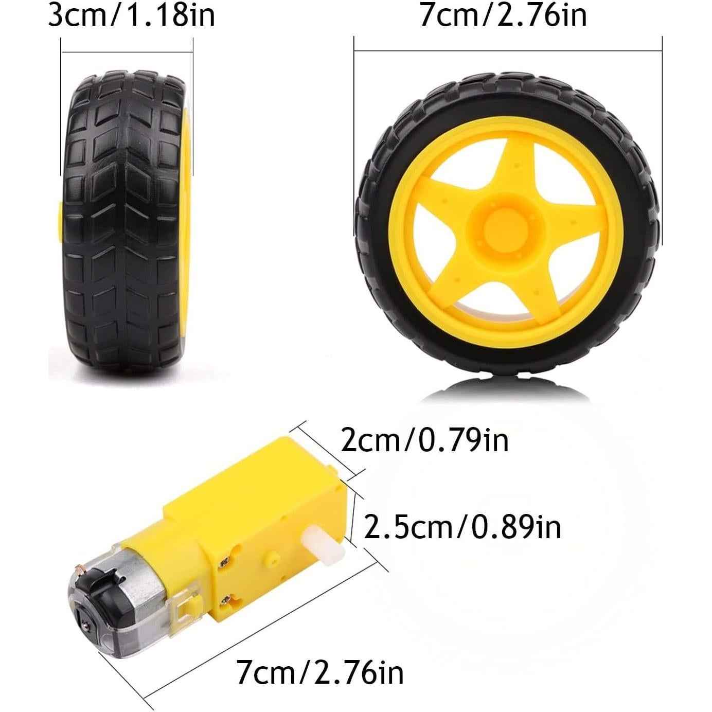 4 Motores con Engranaje DC 3V-12V Gebildet + 4 Ruedas Plásticas
