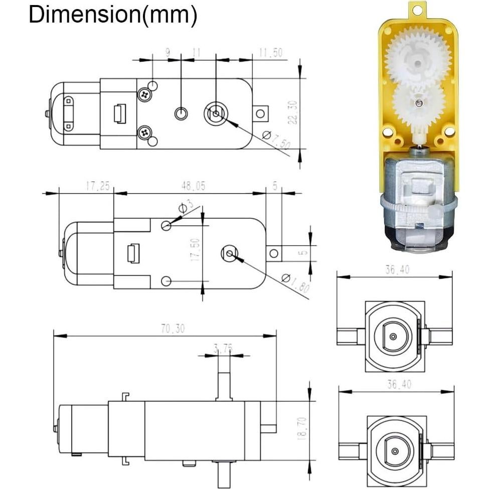 4 Motores con Engranaje DC 3V-12V Gebildet + 4 Ruedas Plásticas