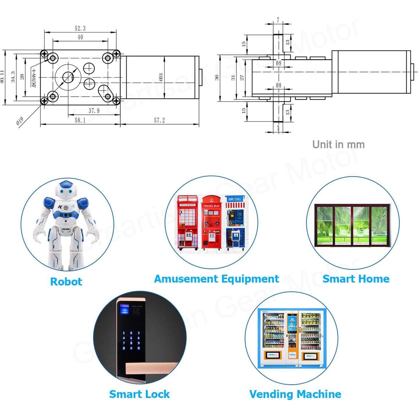 Motor de Engranaje Eléctrico Greartisan 12V 5RPM 15Kg.cm