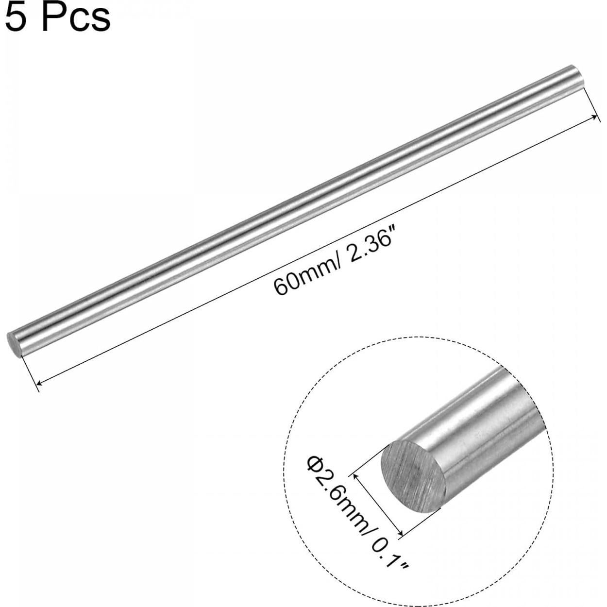 Barra de Acero Redonda HSS 2.6mm uxcell 60mm 5Pcs
