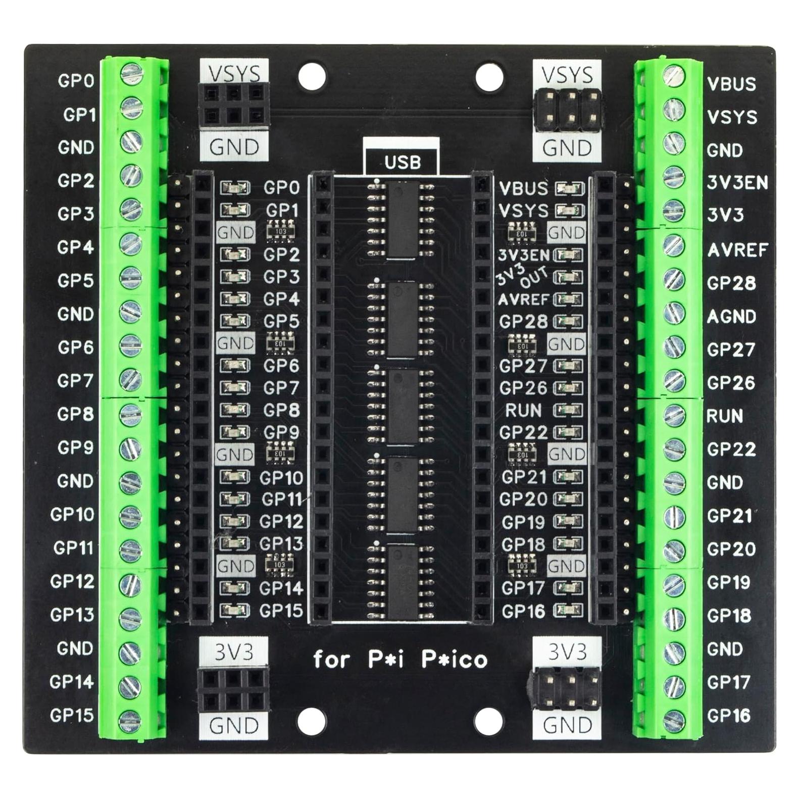 Placa de Desacoplamiento LED risingsaplings para Raspberry Pi Pico