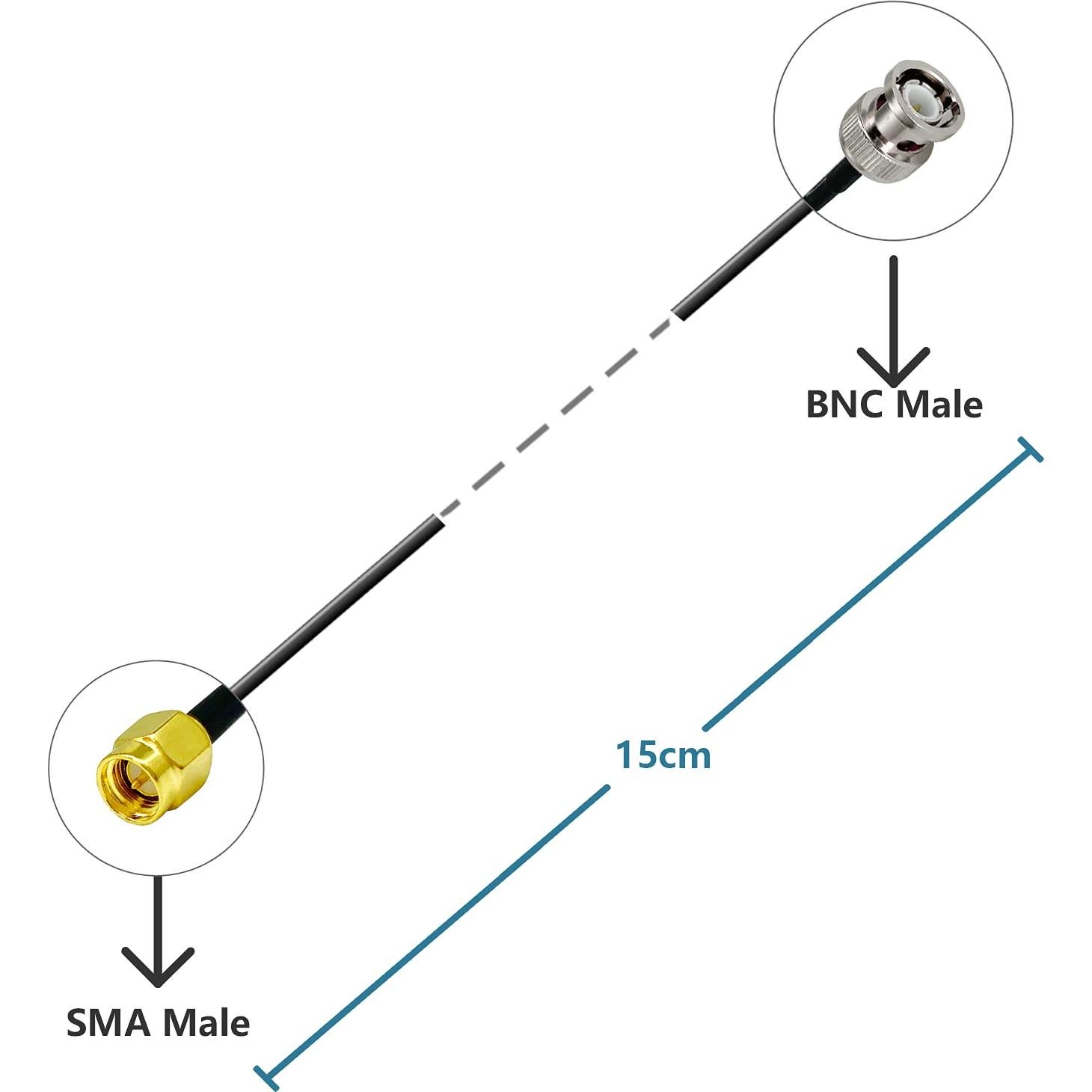 Cable Coaxial RF SMA Macho a BNC Macho 15cm 2PCS POBADY