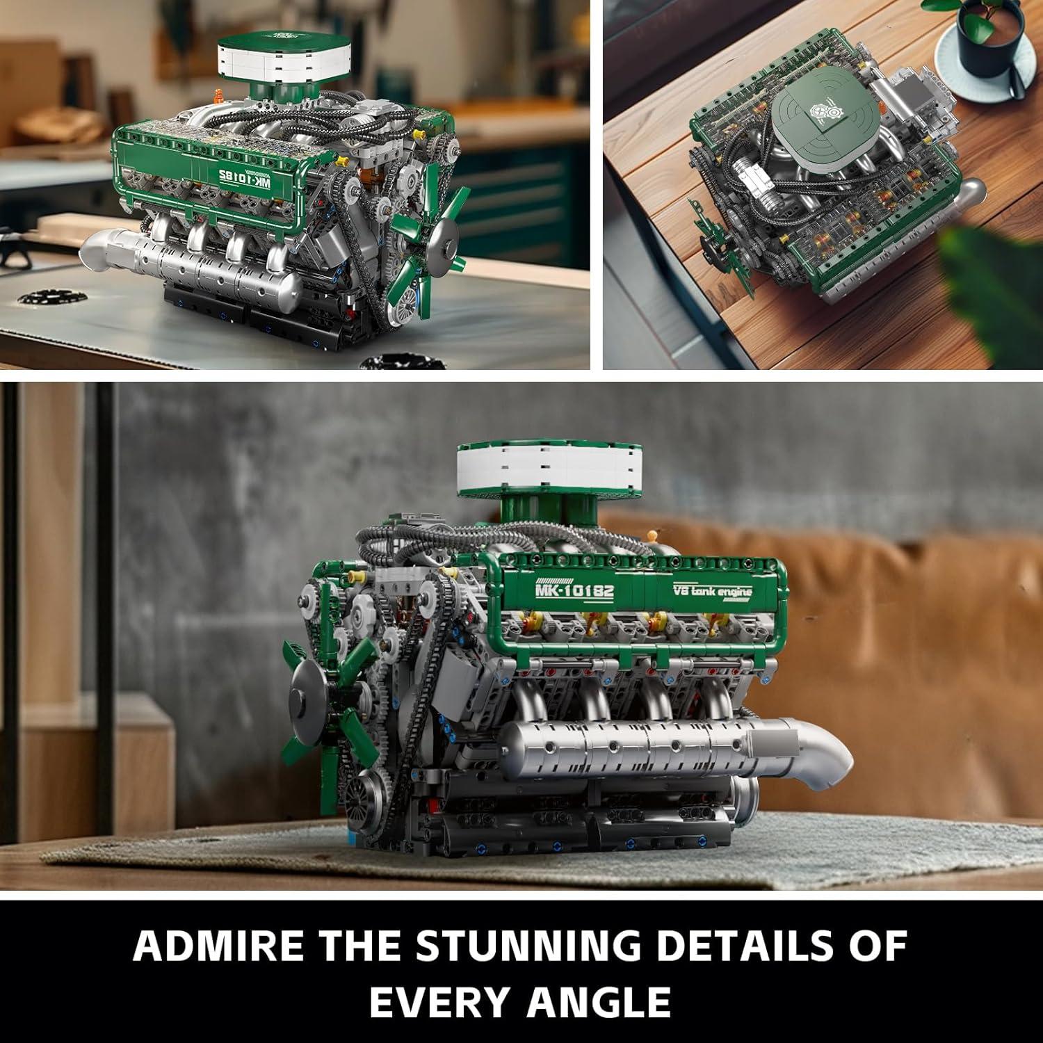 10182 V8 Engine Model Kit That Runs - Build Your Own Mini Engine, Buildable DIY STEM Project, Car Engine Toy for Adults, Home or Office Décor (2250 Pcs)