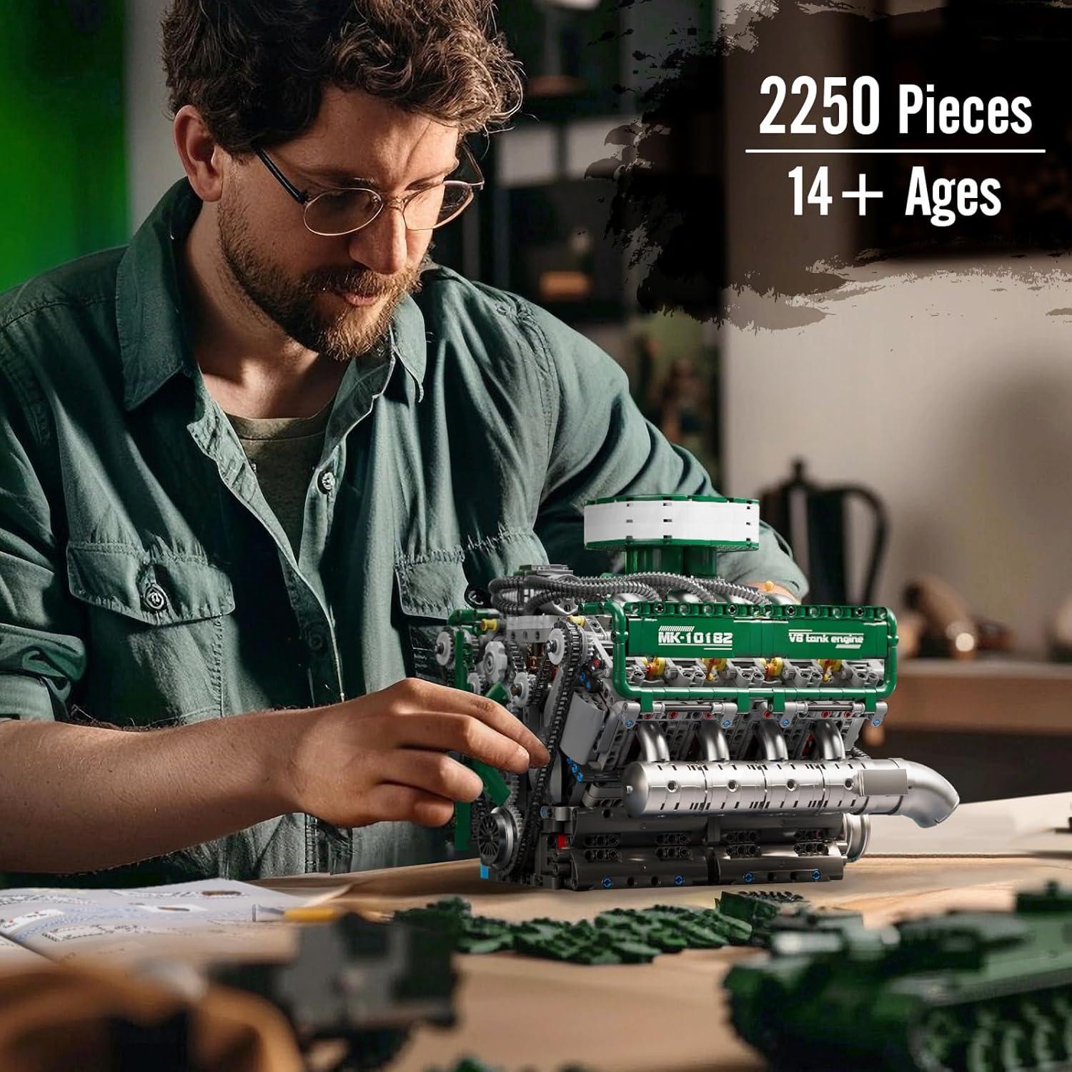 10182 V8 Engine Model Kit That Runs - Build Your Own Mini Engine, Buildable DIY STEM Project, Car Engine Toy for Adults, Home or Office Décor (2250 Pcs)