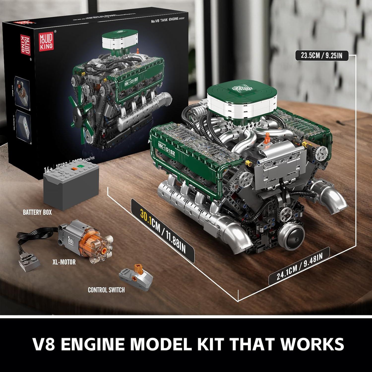 10182 V8 Engine Model Kit That Runs - Build Your Own Mini Engine, Buildable DIY STEM Project, Car Engine Toy for Adults, Home or Office Décor (2250 Pcs)