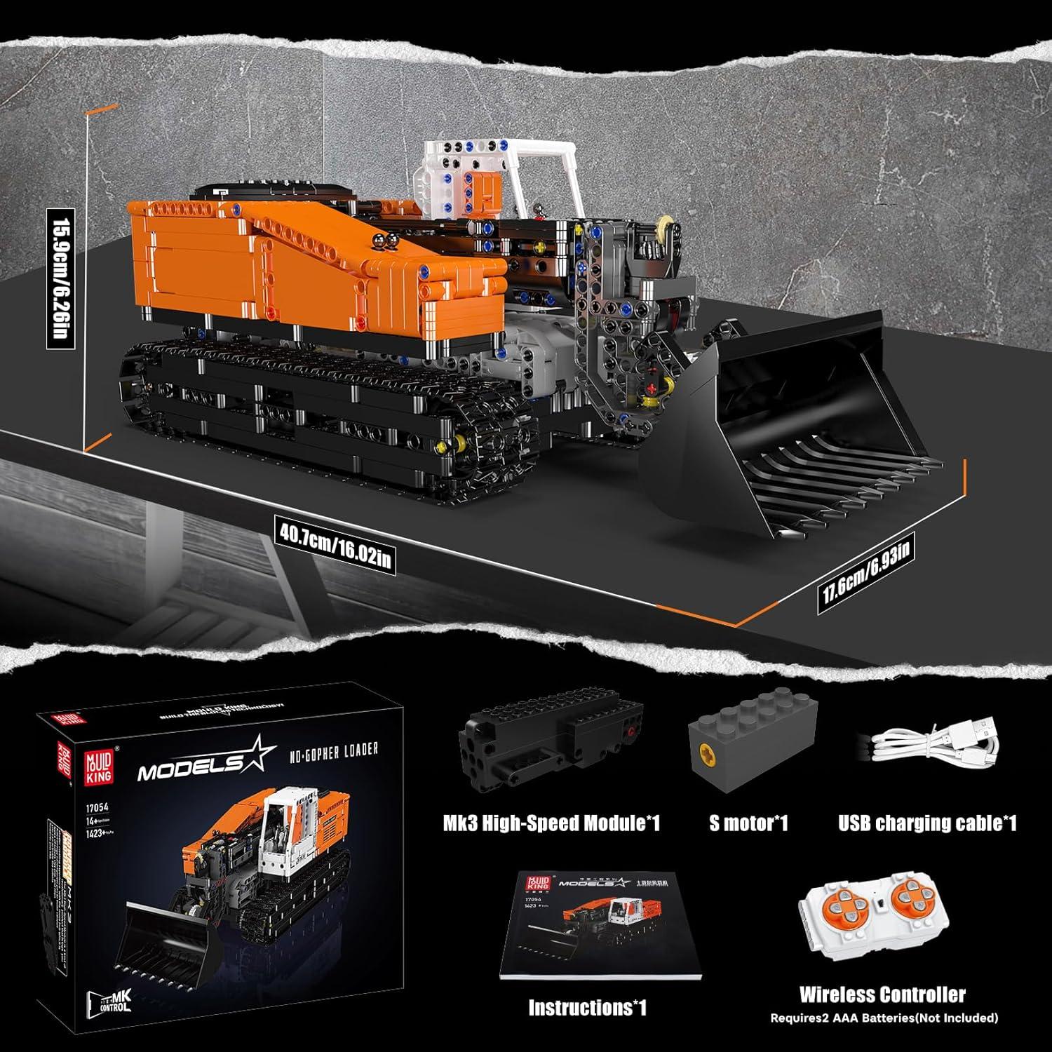 Mould King 17054 Gopher Loader Technik Building Set, App-Controlled Bulldozer Truck Construction Vehicle Toys with Engines, DIY Engineering Model Sets(1423 Pieces)