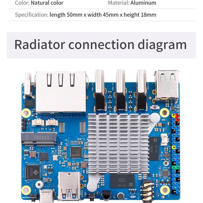 Disipador de Aluminio Orange Pi 5 Plus 50mm x 46mm x 12.6mm