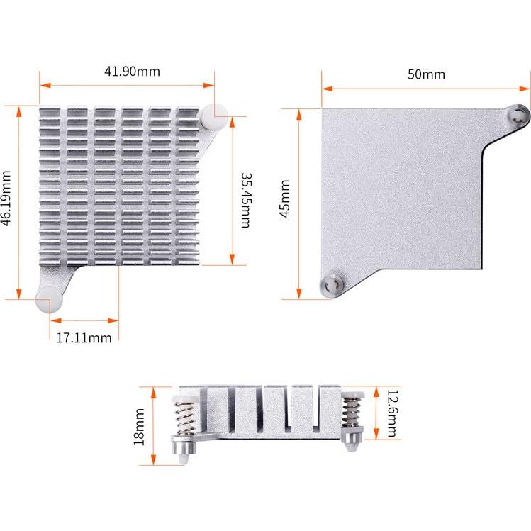 Disipador de Aluminio Orange Pi 5 Plus 50mm x 46mm x 12.6mm