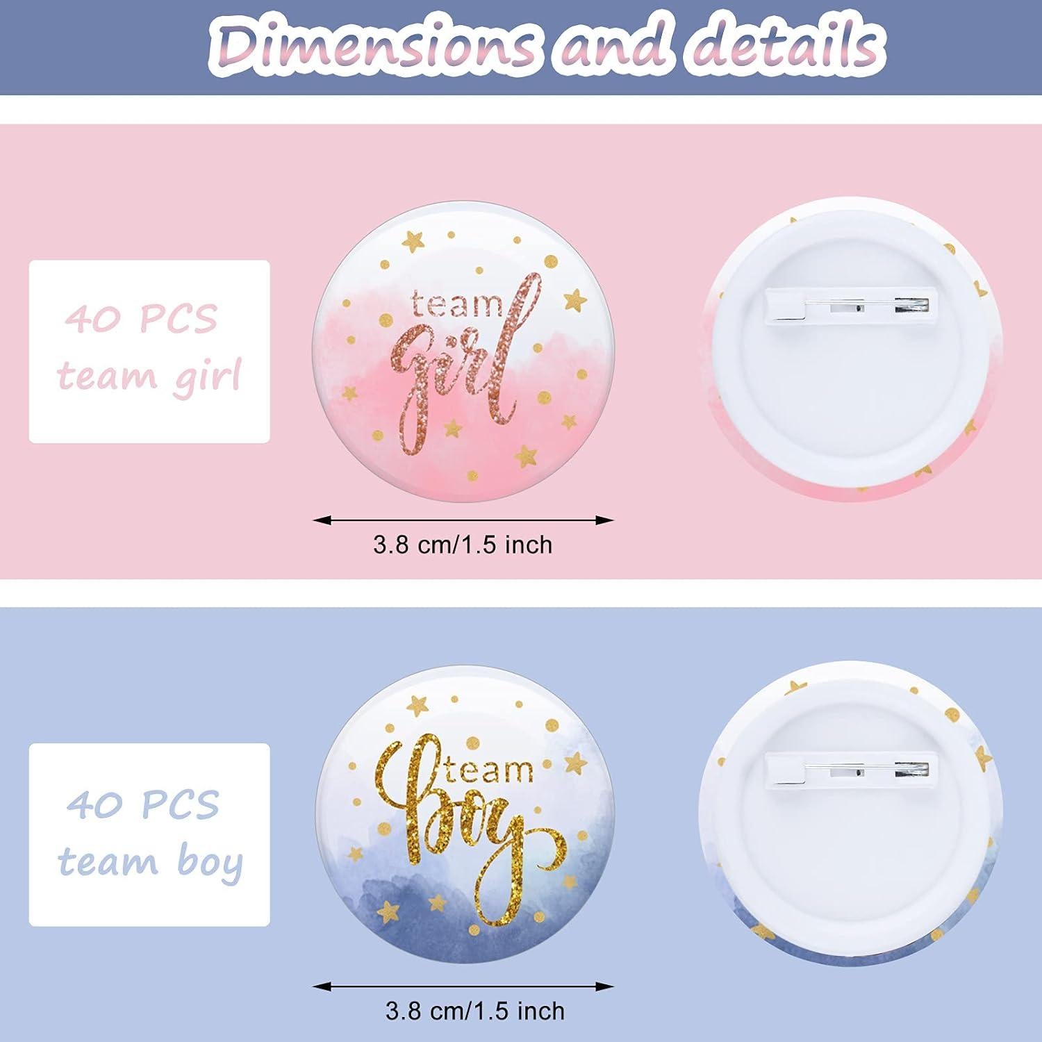 80 Piezas Pines de Botón Acuarela Revelación de Género 3.8 cm