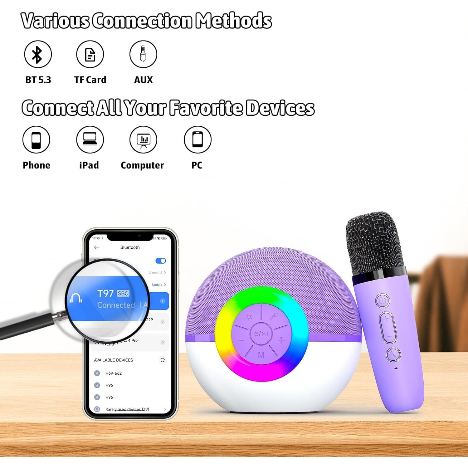 Máquina de Karaoke Heroange T97 Altavoz Bluetooth Púrpura