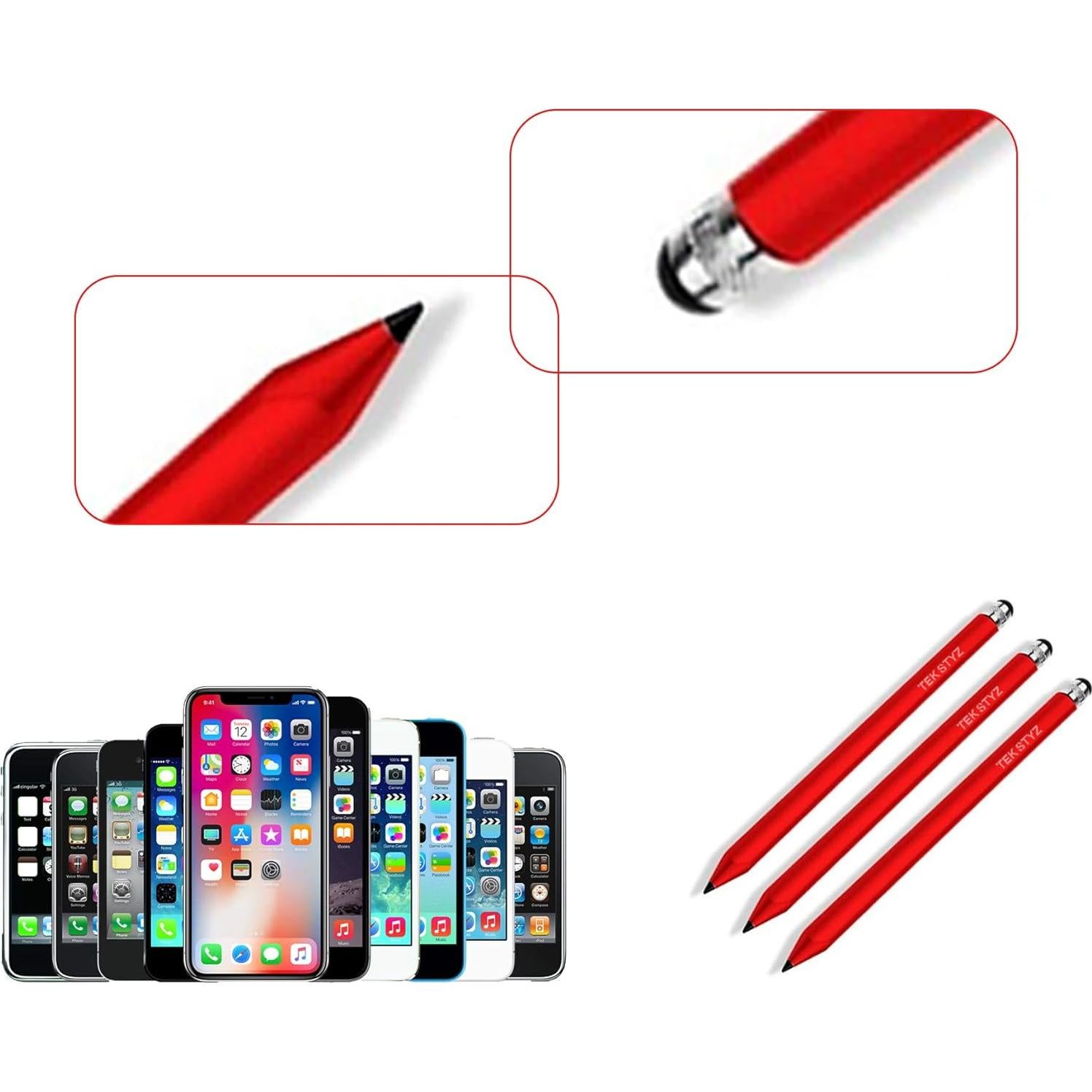Lápiz Capacitivo 2 en 1 Tek Styz para Raspberry Pi Zero v1.3 - 3 Paquete Rojo