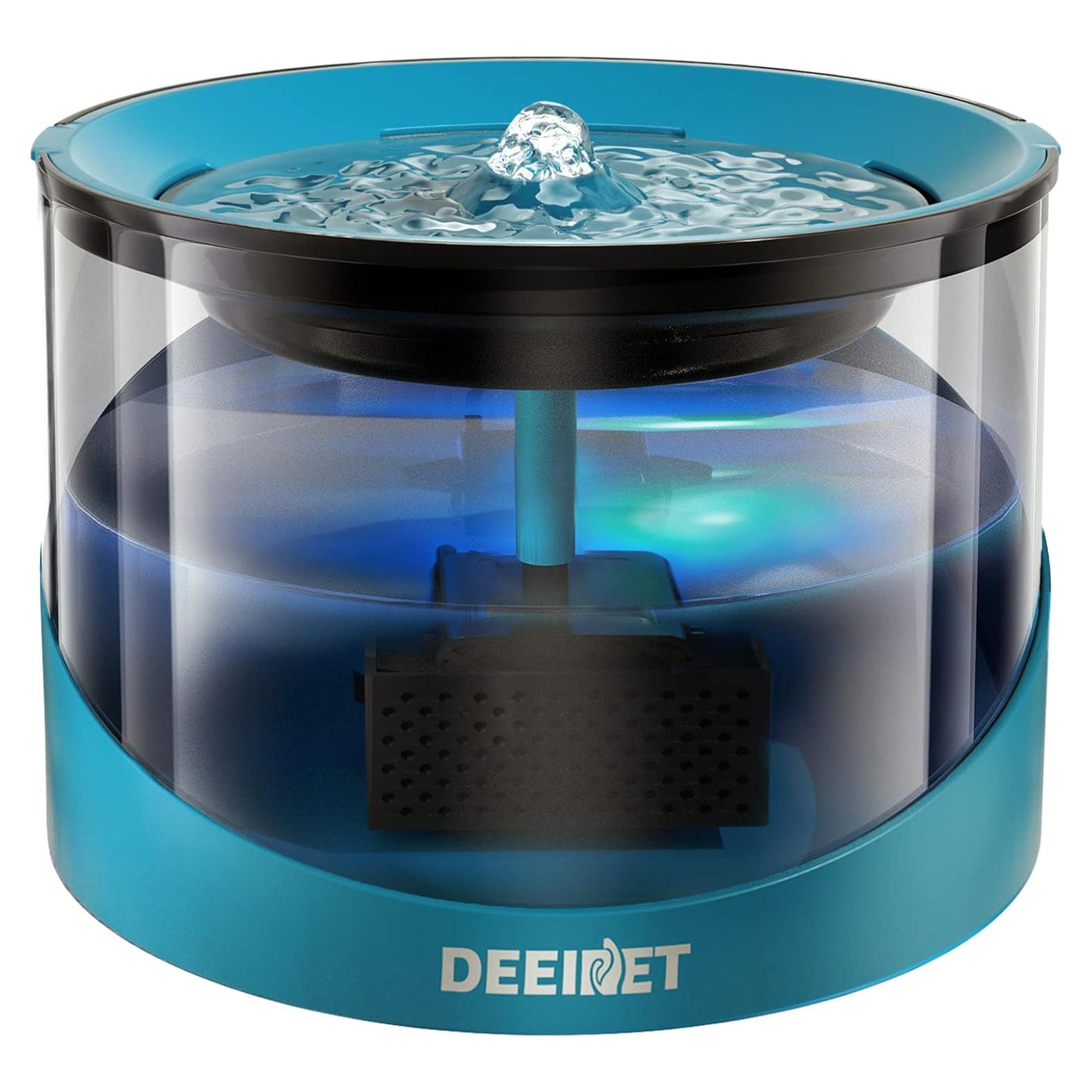 Fuente de Agua para Gatos DEEIPET 2.2L Ultra Silenciosa LED