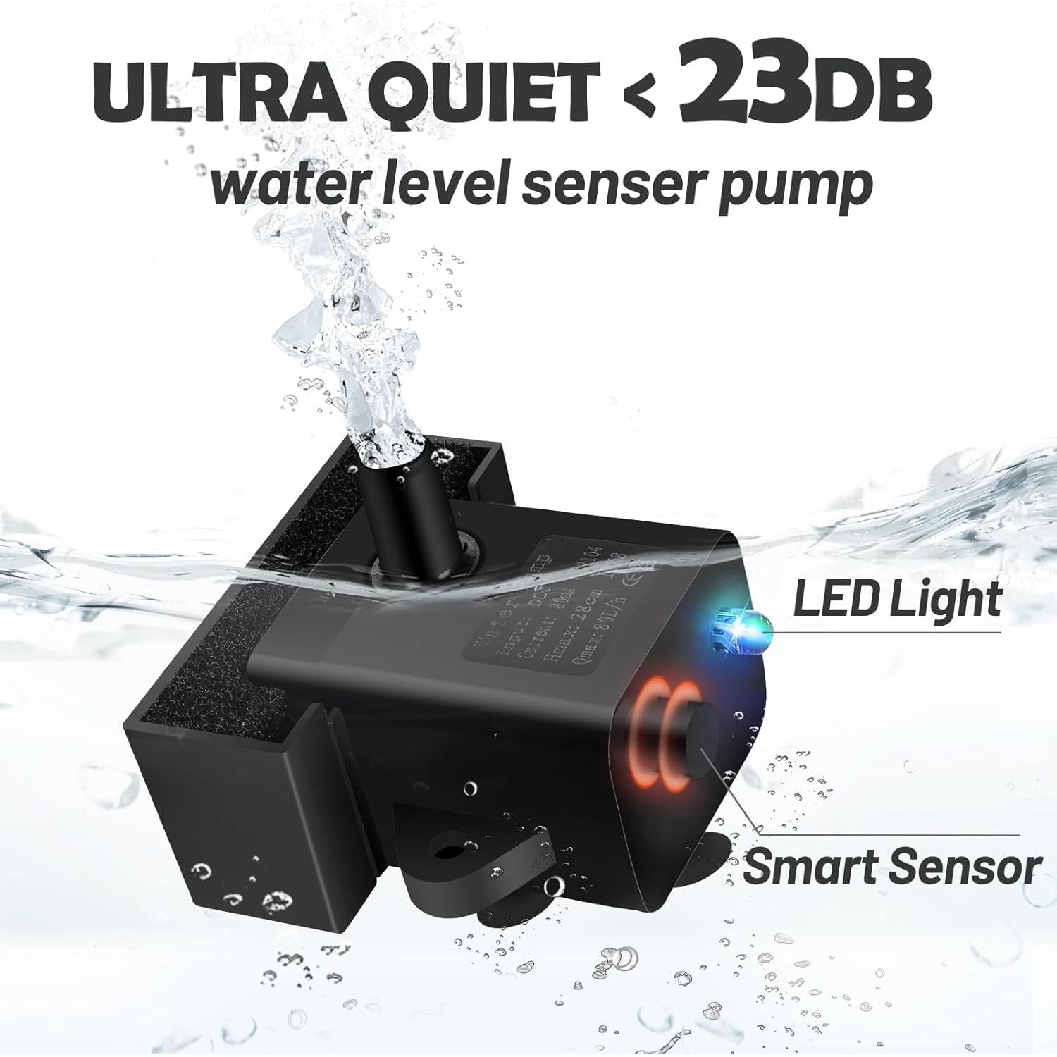 Fuente de Agua para Gatos DEEIPET 2.2L Ultra Silenciosa LED