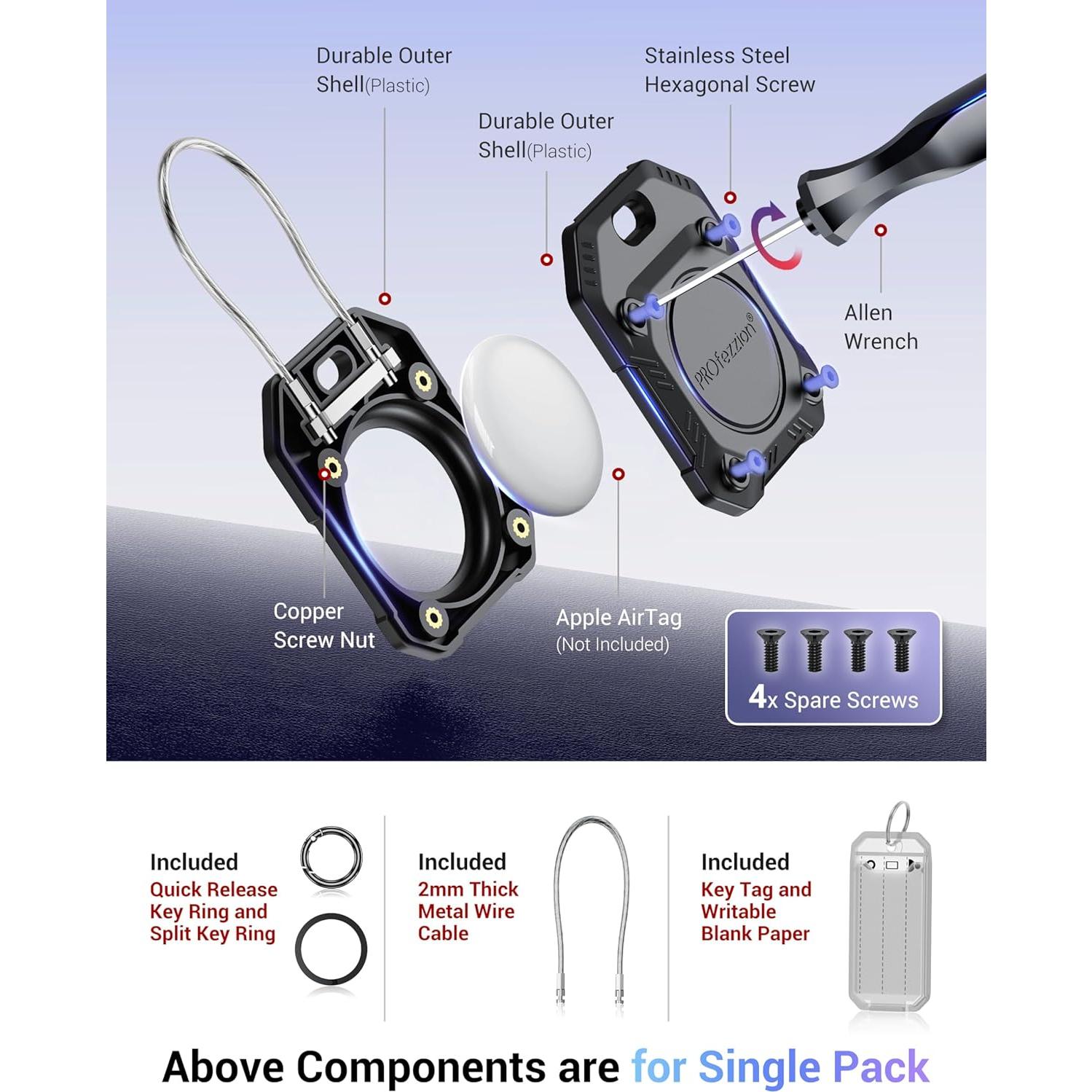 Soporte 2-en-1 para AirTag PROfezzion - Funda Dura Negra